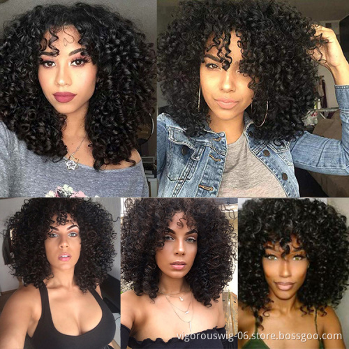 Supplier Machine Made Wavy Short Premium Kinky Curly Afro Black Synthetic Wig For Black Women